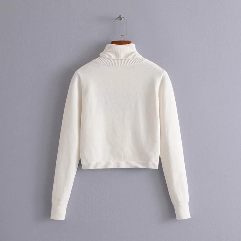 Women Rolled Neck Embroidery Letter Crop Knit Top | Женская одежда