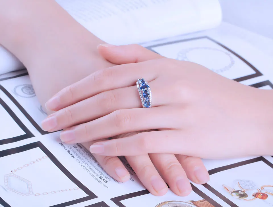 UMCHO 3.0ct синий сапфир Танзанит кольца для женщин обручальные ювелирные изделия настоящее твердое 925 пробы Серебряное кольцо ювелирные украшения