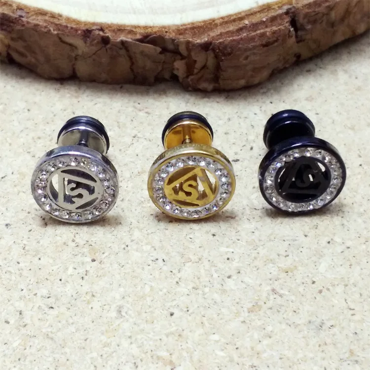 Hot Fashion Women Crystal Superman Earrings Color Gold Black Titanium Steel Round Charm Rhinestones Stud Earring | Украшения и