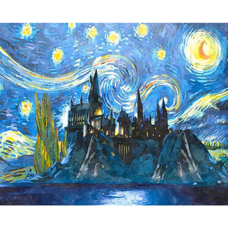Painting By Numbers DIY Dropshipping 50x65 60x75cm Rotating Starry Castle Scenery Canvas Wedding Decoration Art picture Gift | Дом и сад