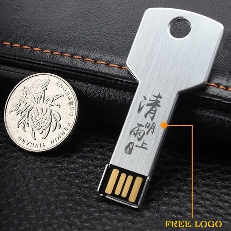 Micro usb stick 2,0 128 ГБ USB флэш-накопитель 64 флэш в виде ключа формы 32 ГБ флеш-накопитель металлический золотой Флешка 16 Гб memoria stick 8 ГБ 4 ГБ бесплатный логотип