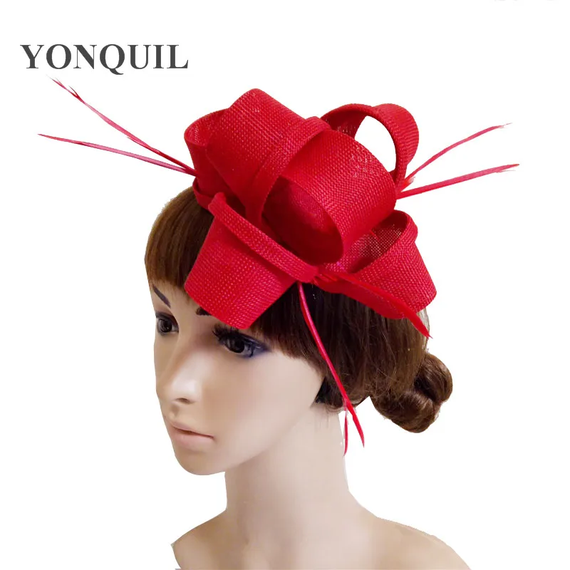 

Imitation linen Red Bridal Fascinator Hair clip Wedding Headpiece Feather Hairpin Purple Black White Beige Navy blue Royal blue