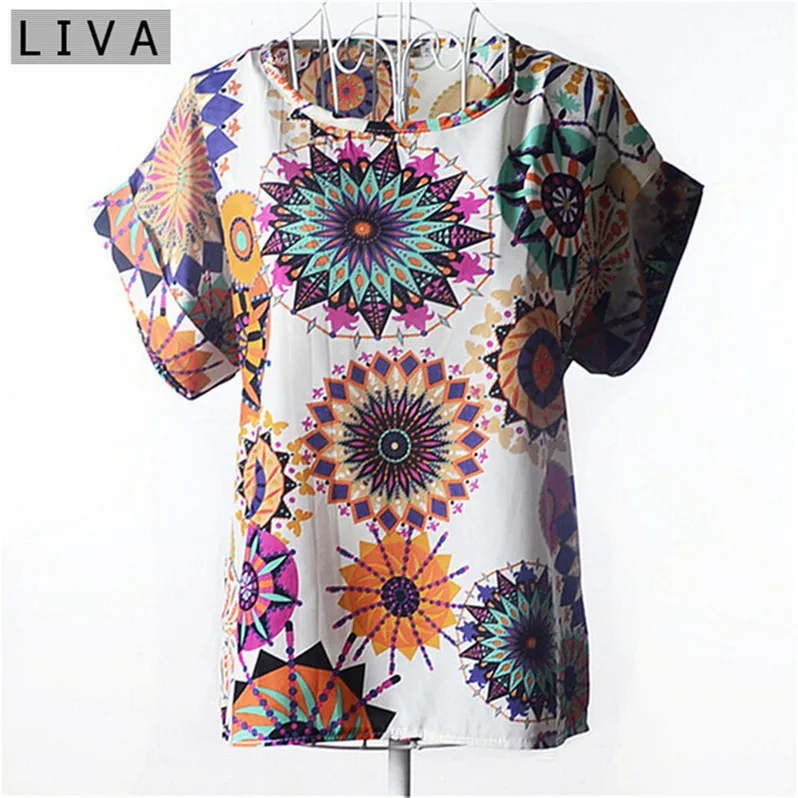 4 Модная тонкая женская рубашка S-XXL, летняя стильная Свободная шифоновая блузка с красочным принтом, повседневные топы с коротким рукавом, женская блуза в полоску - Цвет: 4