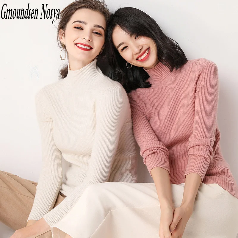 Осень-зима 2019 новый модный свитер Женский пуловер с воротником хомут эластичный