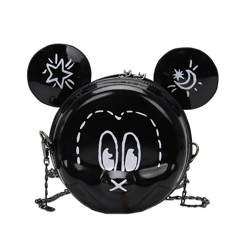 Black disney сумки милые Микки уха маленькая круглая сумка для женщин Микки мышь плечо диагональ из искусственной кожи Модная студенческая девушка из - Цвет: Black