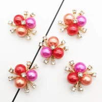 10pcslot red pearl gold rhinestone buttons for craft wedding invitation card diy girl hair bowknot metal decorative buttons
