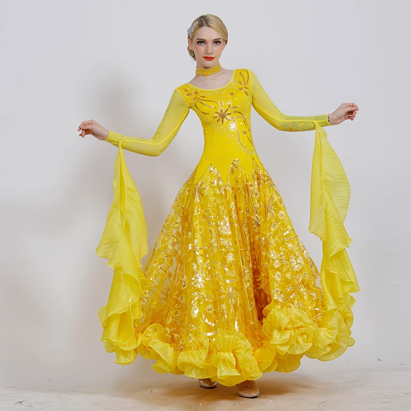 yellow Розовые платья для конкурса бальных танцев, женские бальные платья с бахромой, стандартные платья для танцев, платья для бальных танцев, Одежда для танцев - Цвет: yellow