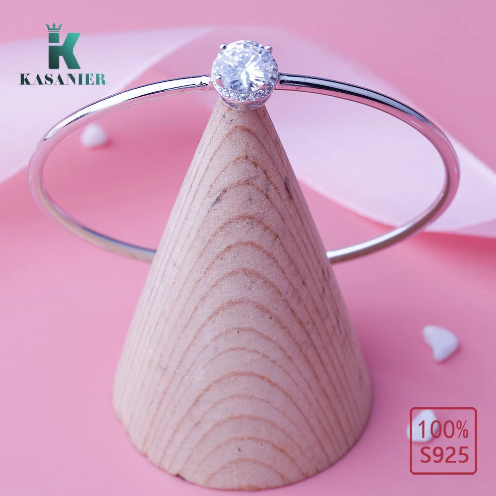 100% Серебро 925 пробы мелкие браслеты для женщин AAA Большой Циркон модные ювелирные