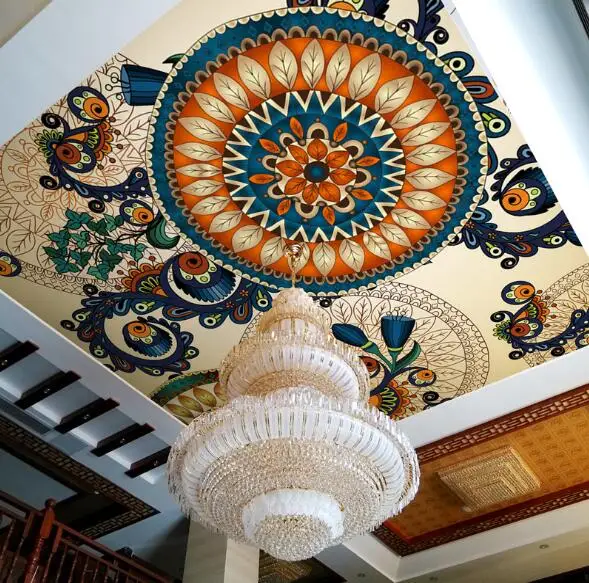 Дизайн Юго Восточной Азии Потолочная настенная бумага настенные фрески для стен