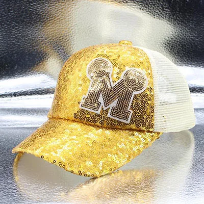 Gold M gold Новое Вечернее блестящее платье Для детей летнее солнце Шапки Бейсбол колпачок, девочка-мальчик м чистая пляжная Кепки летний солнцезащитный щит шляпа сетчатая бейсболка Бейсбол Кепки s - Цвет: Gold M gold