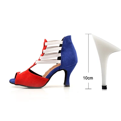 Red 10cm Ladingwu/туфли для латинских танцев; женские замшевые туфли красного, синего и белого цвета на высоком тонком каблуке 7,5 см; Бальные Танцевальные Туфли для сальсы - Цвет: Red 10cm