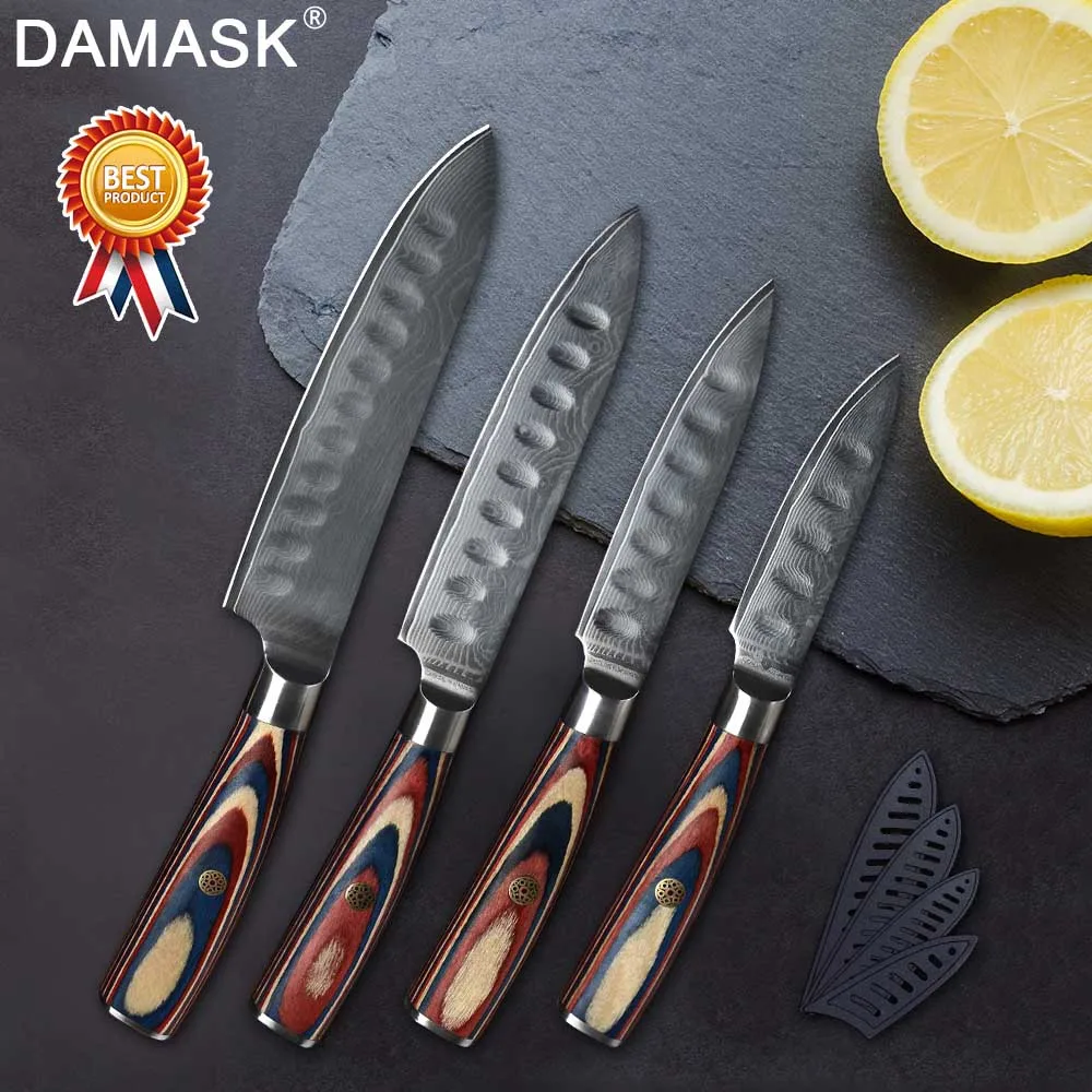 Дамасский кухонный нож дамасский поварской нож овощи Фрукты Мясо суши аксессуары для готовки волнистый узор цветок ручка для ногтей Кливер