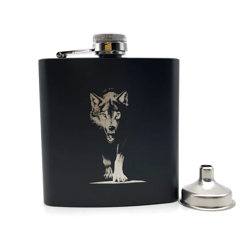 W1 Alalinong Wolf Totem черная фляга 6 унций из нержавеющей стали именная фляжка для спирта Whiskey фляга для спиртных напитков подарок для мужчин - Цвет: W1