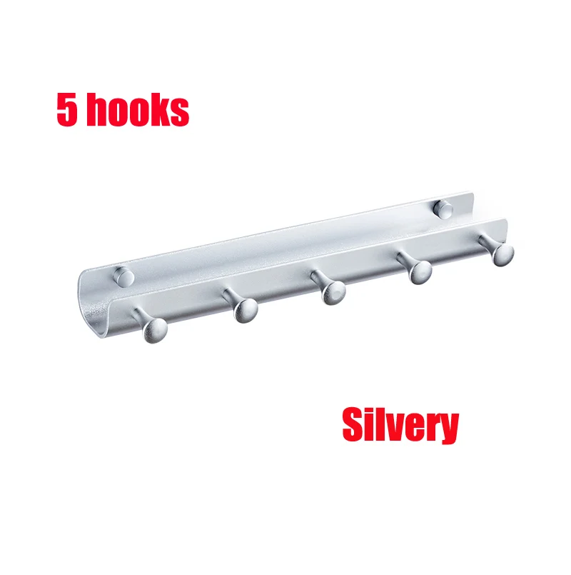 silvery 5 hook Черный и серебристый алюминий паз одежда настенная вешалка крючок декоративный ключ светильник в виде Шляпы шарф Сумочка крючок для склада Ванна - Цвет: silvery 5 hook