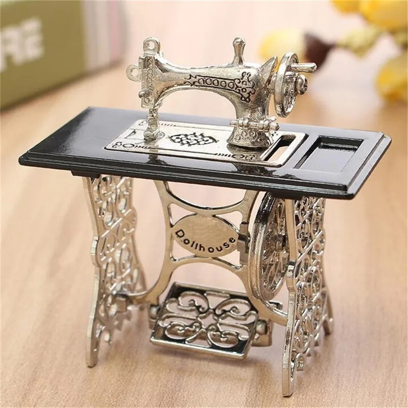 1/12 Dollhouse Miniatures Furniture Vintage Silver Sewing Machine Table Metal | Дом и сад