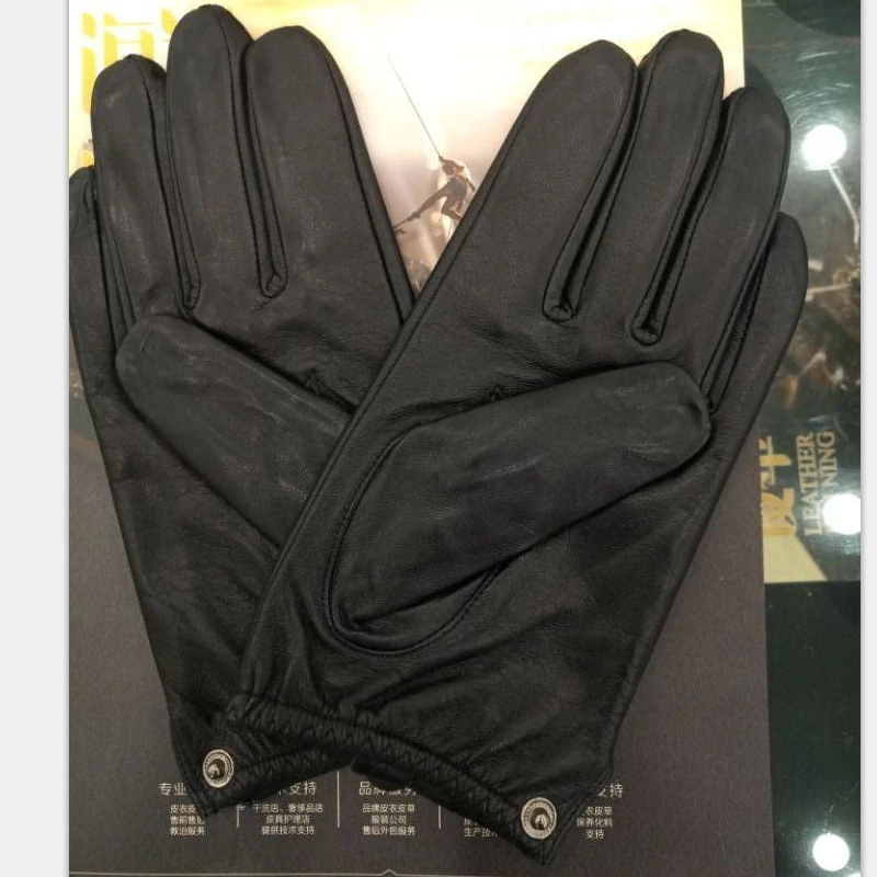 Мужские перчатки из натуральной овечьей кожи черные с сенсорным экраном на