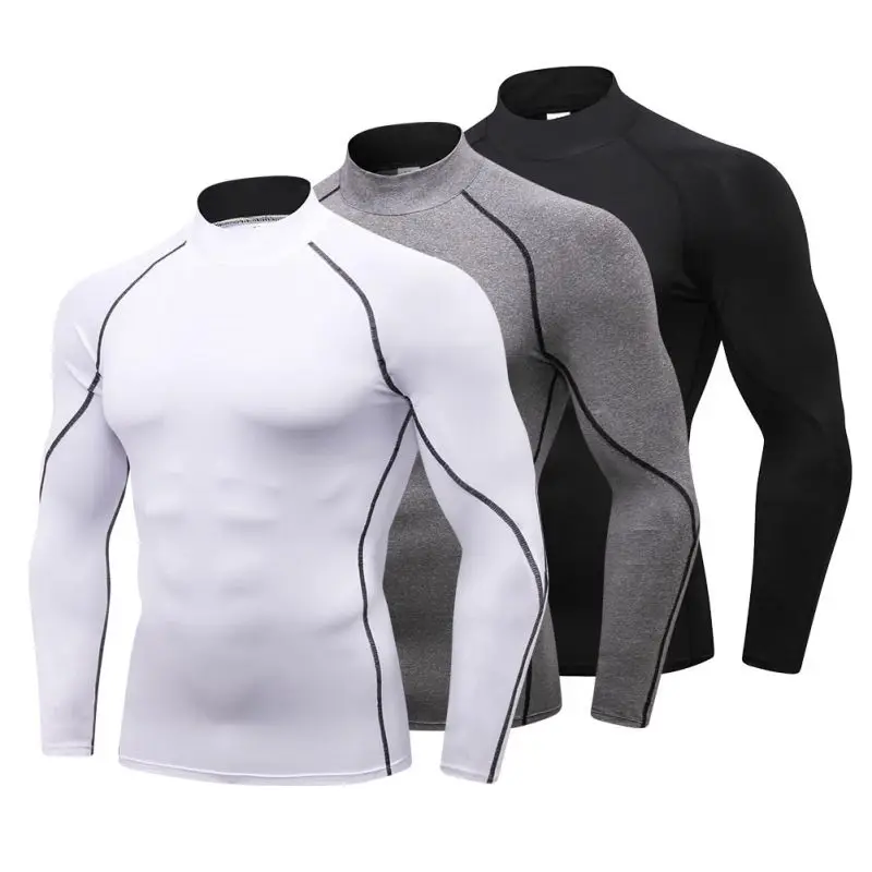 Мужские футболки с длинным рукавом speed Dry, фитнес, высокий воротник, футболки для тренировок