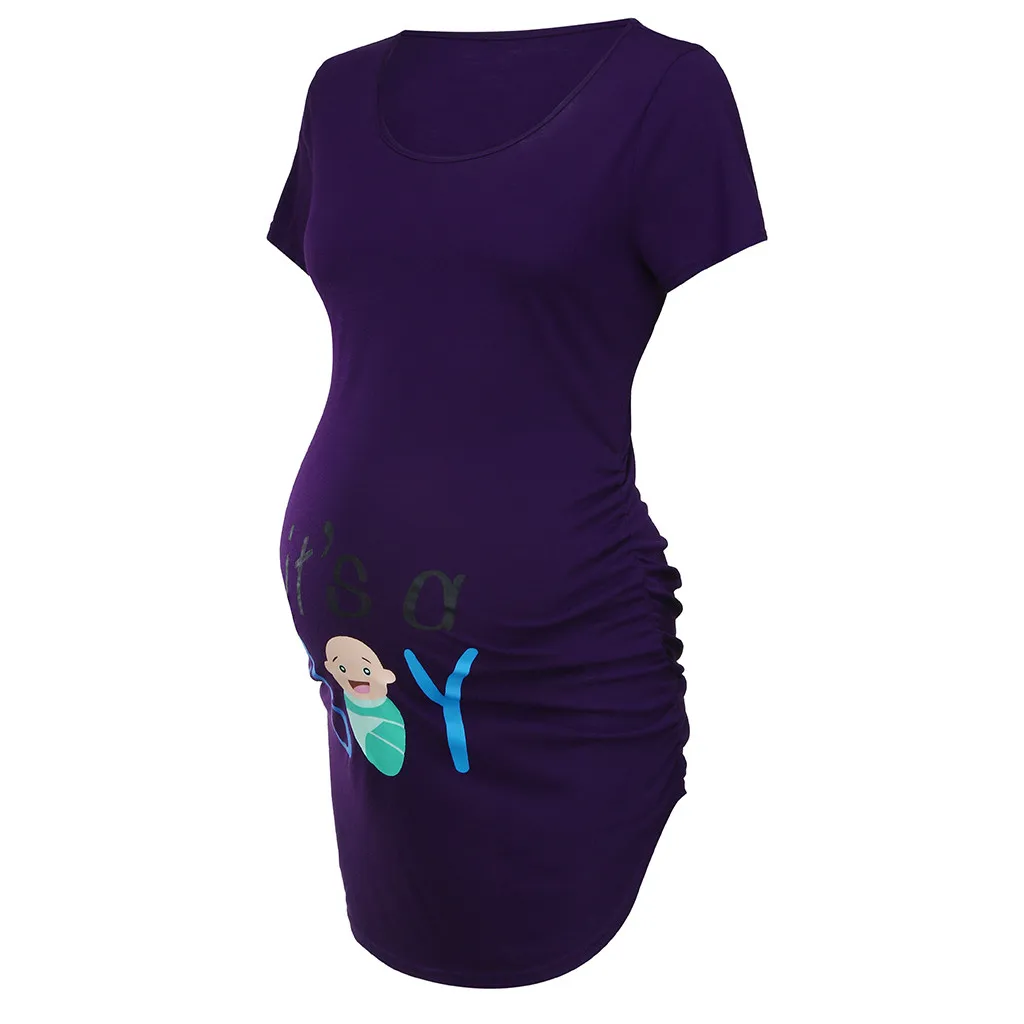 Blue Рубашка для кормящих женщин, для беременных, для кормящих, однотонная, для грудного вскармливания, с принтом, летняя одежда, с круглым вырезом, с короткими рукавами, рубашка для беременных - Цвет: Blue