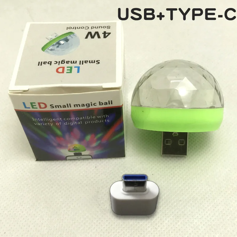 TYPE-C Adapter Мини-светильник для дискотеки, USB, Рождественский шар, светодиодный, на Хэллоуин, светящиеся шары, бар, бальный, флэш-неоновый светильник, домашний, вечерние, Rave, светящиеся, год - Цвет: TYPE-C Adapter