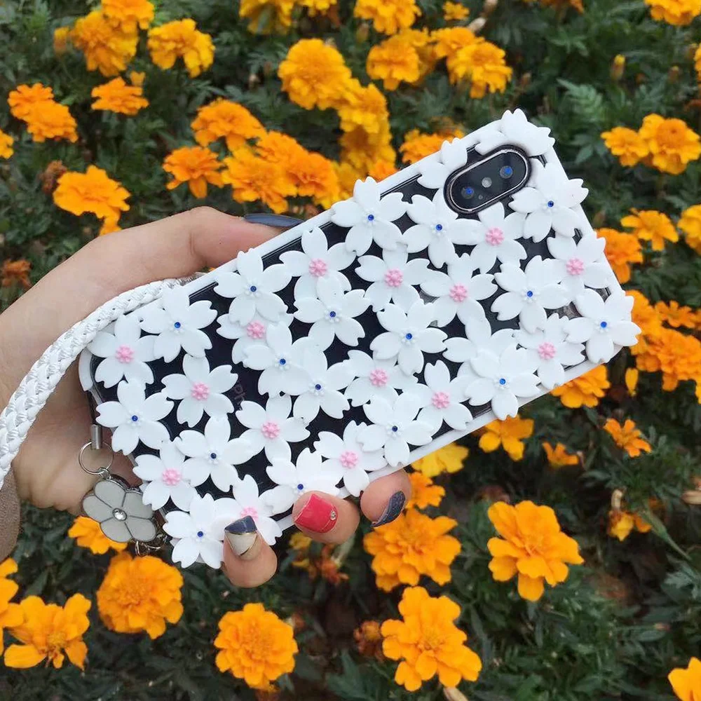 JONSNOW 3D цветок выдалбливают Телефон чехол для iPhone 6 6S 7 8 Plus Силиконовые чехлы с ремешком для iPhone X XR XS Max задняя крышка