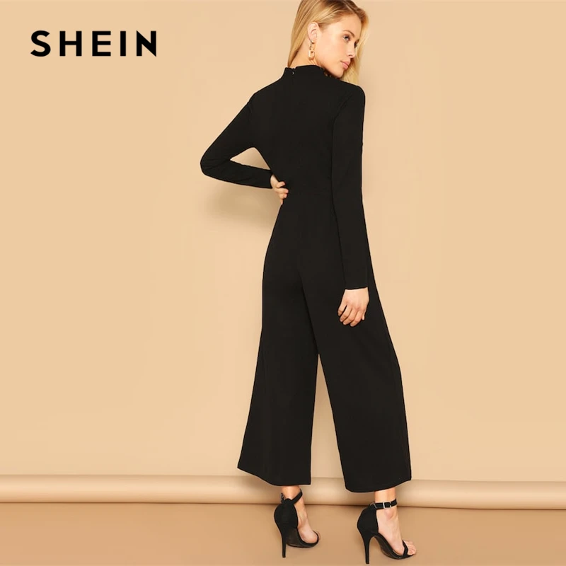SHEIN Однотонный Комбинезон С Широкими Брюками И Высоким Воротником Стильный Комбинезон С Длинными Рукавами