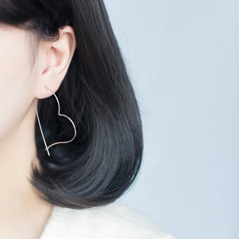 LINDAJOUX Large 925 Sterling Silver Romantic Big Heart Hoop Earrings For Women sterling-silver-jewelry Hoops Earring | Украшения и
