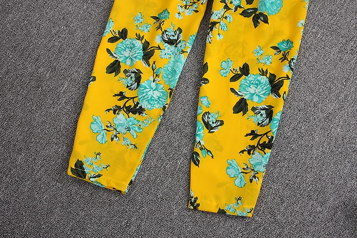 ALPHALMODA летний женский короткий топ с цветочным рисунком+ штаны, комплект из 2 предметов, повседневный топ на бретельках с принтом для праздников+ брюки с подкладкой, комплект из 2 предметов s
