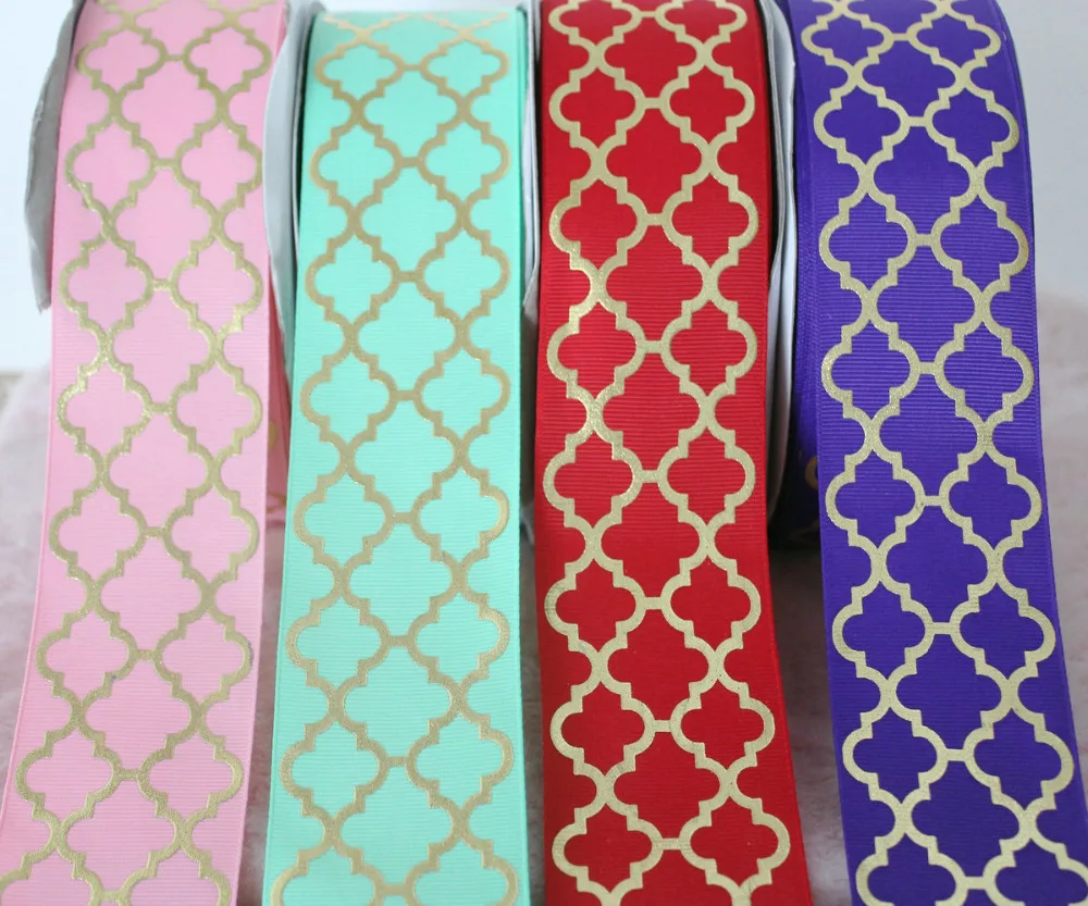 57mm 10 yards geometry foil gold printed ribbon grosgrain brand DIY fabric headband wrap 6 colors | Дом и сад