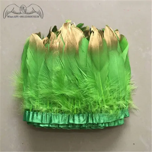 lime green 10 ярдов 13-18 см натуральный гусь перо Tirm золотые наконечники гусиные перья сатинет свободные перьевые ленты бахрома для платья/юбки деко - Цвет: lime green