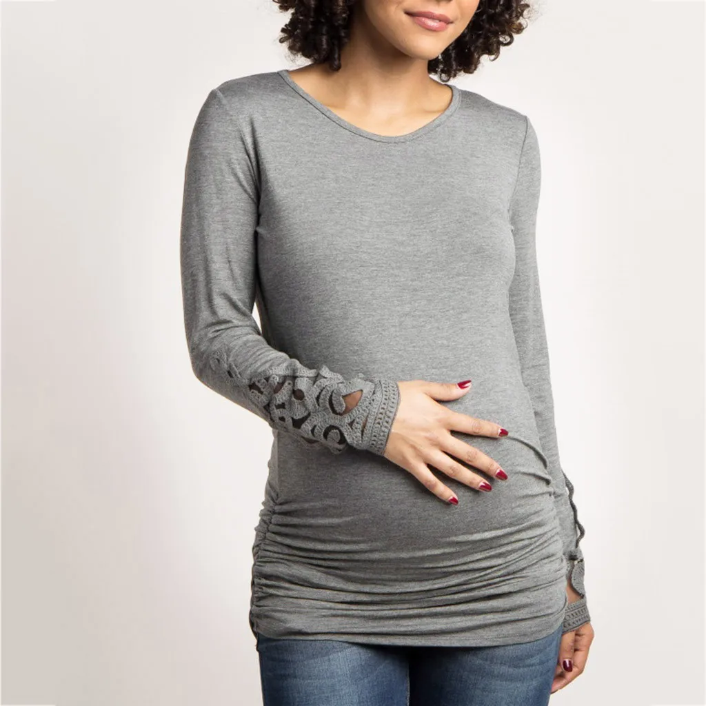 Новинка, женская одежда для мам и беременных, блуза, ropa de mujer, кружевная Повседневная сетчатая рубашка для кормления грудью, кормящих матерей, с длинными рукавами - Цвет: Серый