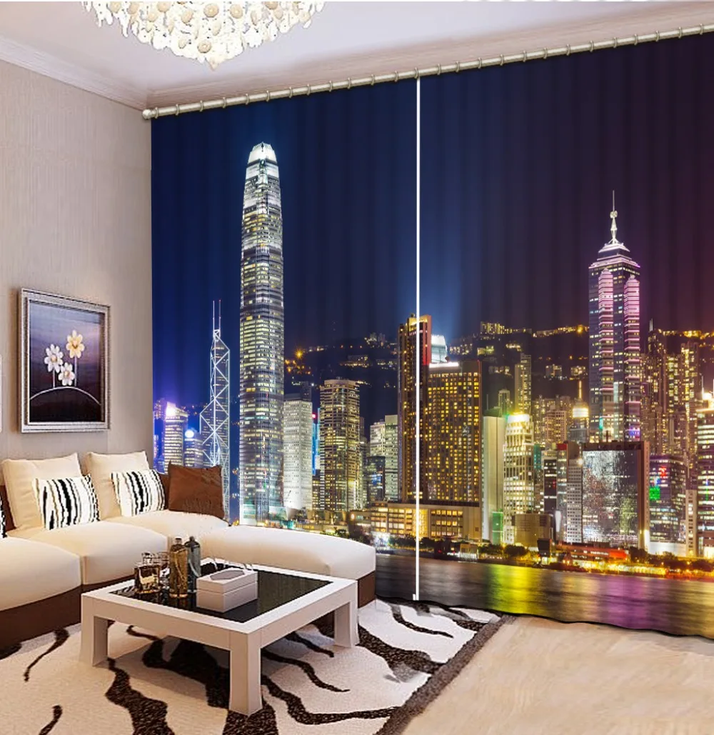 

European Living Room Curtains Blackout Curtains For Luxury Office Hotel Home Wall Window Curtain City Night Scenery Cortinas