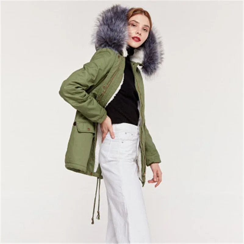 

2018 winter new large fur collar hooded cotton clothing lambskin long women's cotton coat large size casual self-cultivationG101