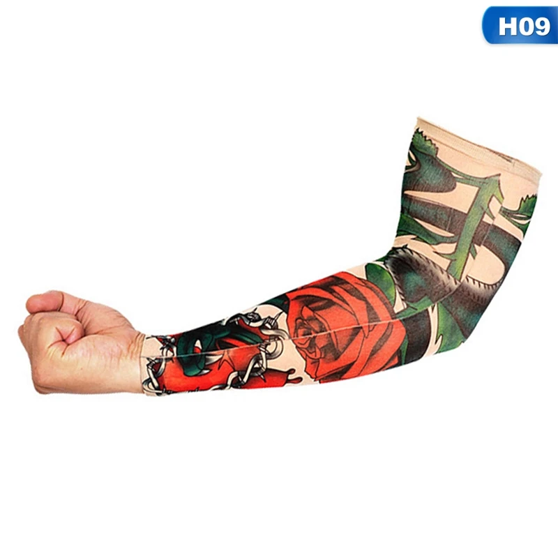 1PC Cycling Sports Tattoo Sleeves Cool Arm Sleeves Cycling Running Arm Warmer Sport Elastic Oversleeve Arm Warmers - Цвет: H09
