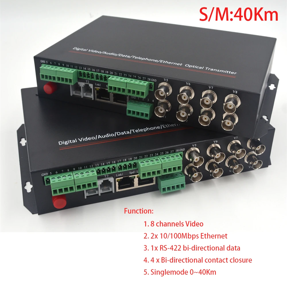 Видео/Ethernet/RS422 data/4 контактное закрытие по волоконно оптическим медиаконвертерам
