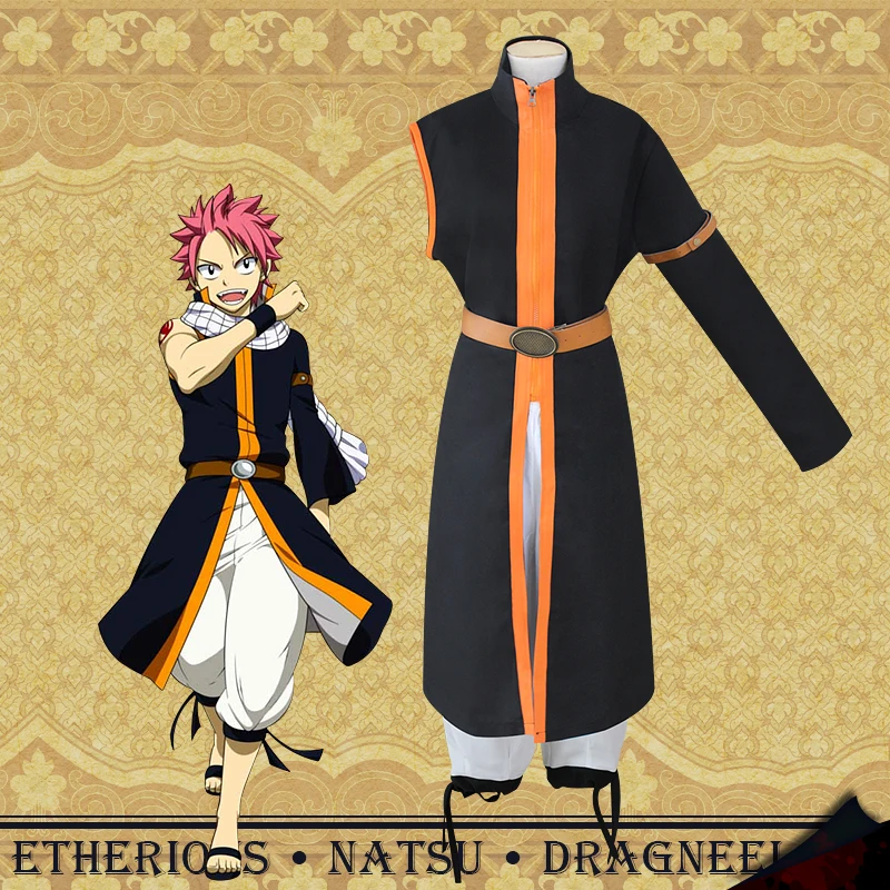 

Fairy Tail Etherious Natsu Dragneel Cosplay Costume Third Generations Black Long Trench Clothes & Pants Halloween Party Wear