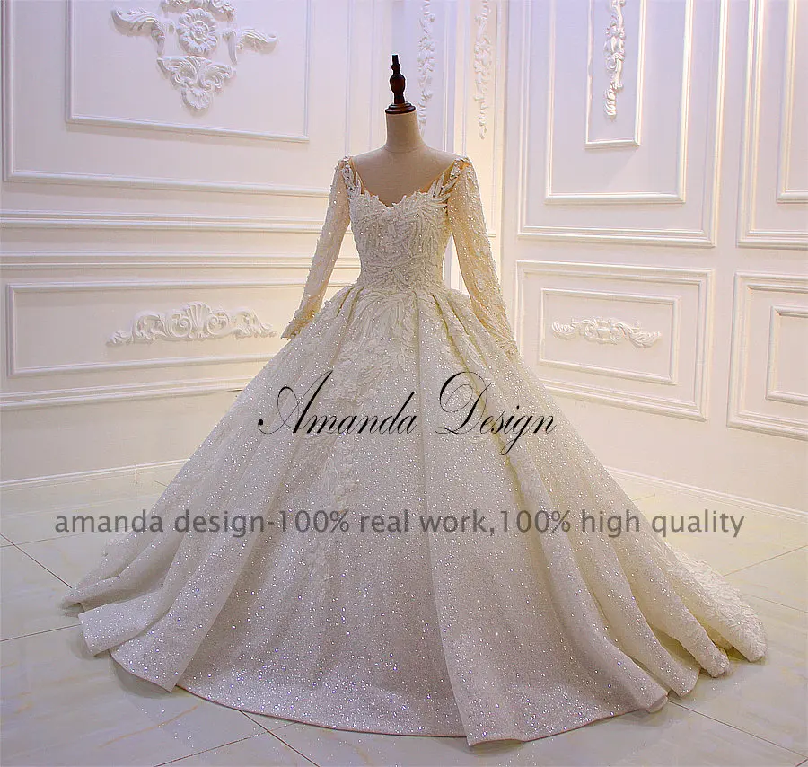 Свадебное платье с длинным рукавом и кружевной аппликацией Amanda Design роскошное