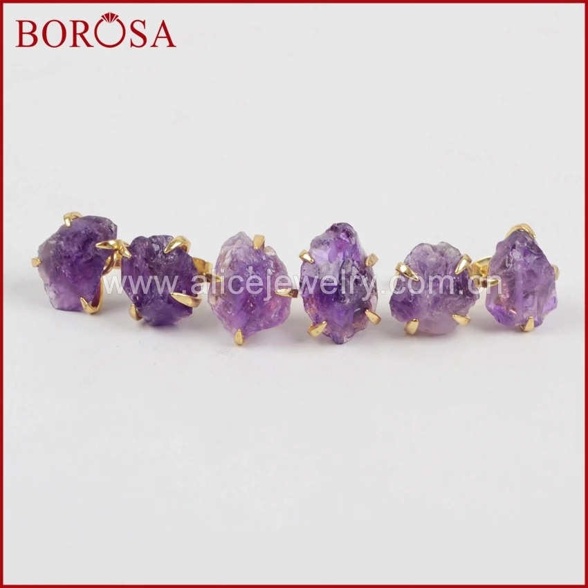 Серьги borosa золотистого цвета, грубые друза аметиста, серьги-гвоздики с кристаллами, женские драгоценные камни, ювелирные изделия ZG0134