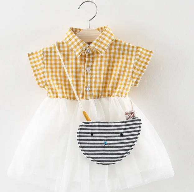 Платье для девочек лето 2019 платья с рукавами в клетку милые детские вечерние