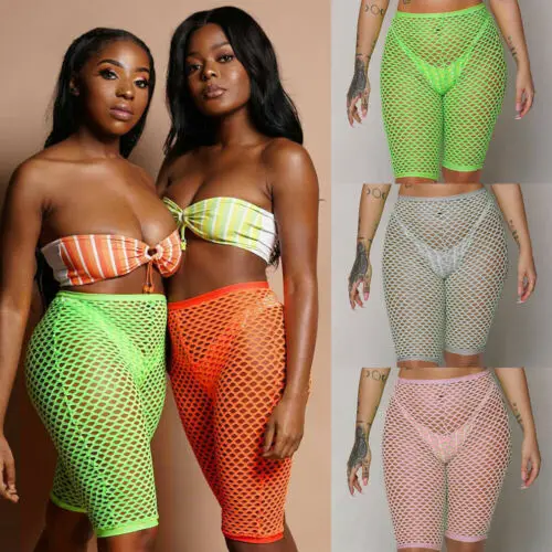 Женские сексуальные сетчатые брюки связанные крючком с высокой талией пляжные