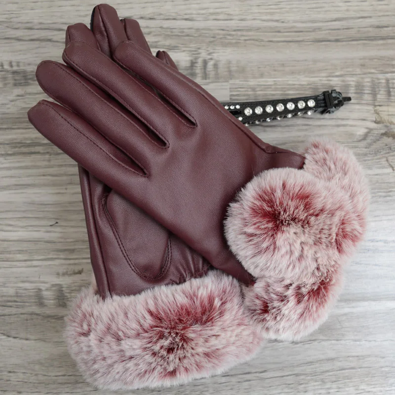 Женские перчатки с сенсорным экраном зимние кожаные модные теплые для девочек