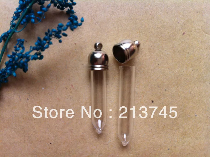 

Free Shipping!!! 300pcs/lot Straight Pipe Tube Glass Vial Pendant 5mm (Metal Cap /Mini/Charm/ Rice/ Bottl/Vals)