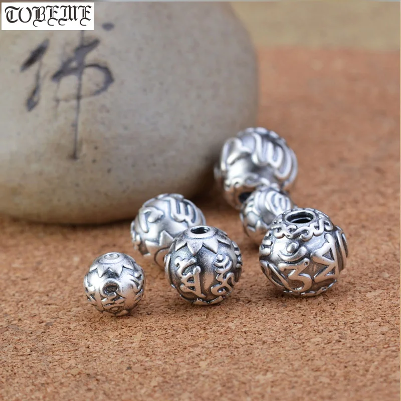 NEW! 999 Silver Tibetan OM Mani Padme Hum Beads Real Silver Buddhist Words Beads Pure Silver Tibetan Six Proverb Jewelry Beads