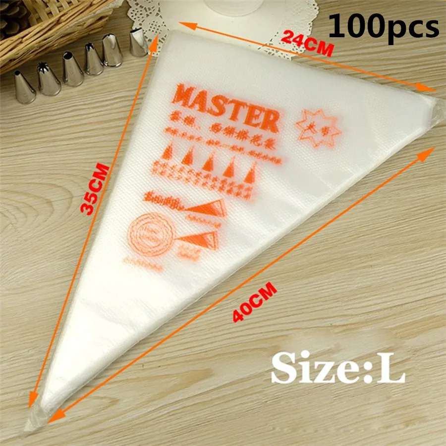 100Pcs L 5/8/10/24/26/100 шт одноразовый мешок для теста глазировки с изображением торта Декор кекса сумки Fondant(сахарная) крем торт Кондитерская насадка для выпечки Инструменты - Цвет: 100Pcs L