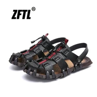 zftl mens sandals new genuine leather outdoor beach shoes large size man casual shoes summer handmade mens leisure sandals 061