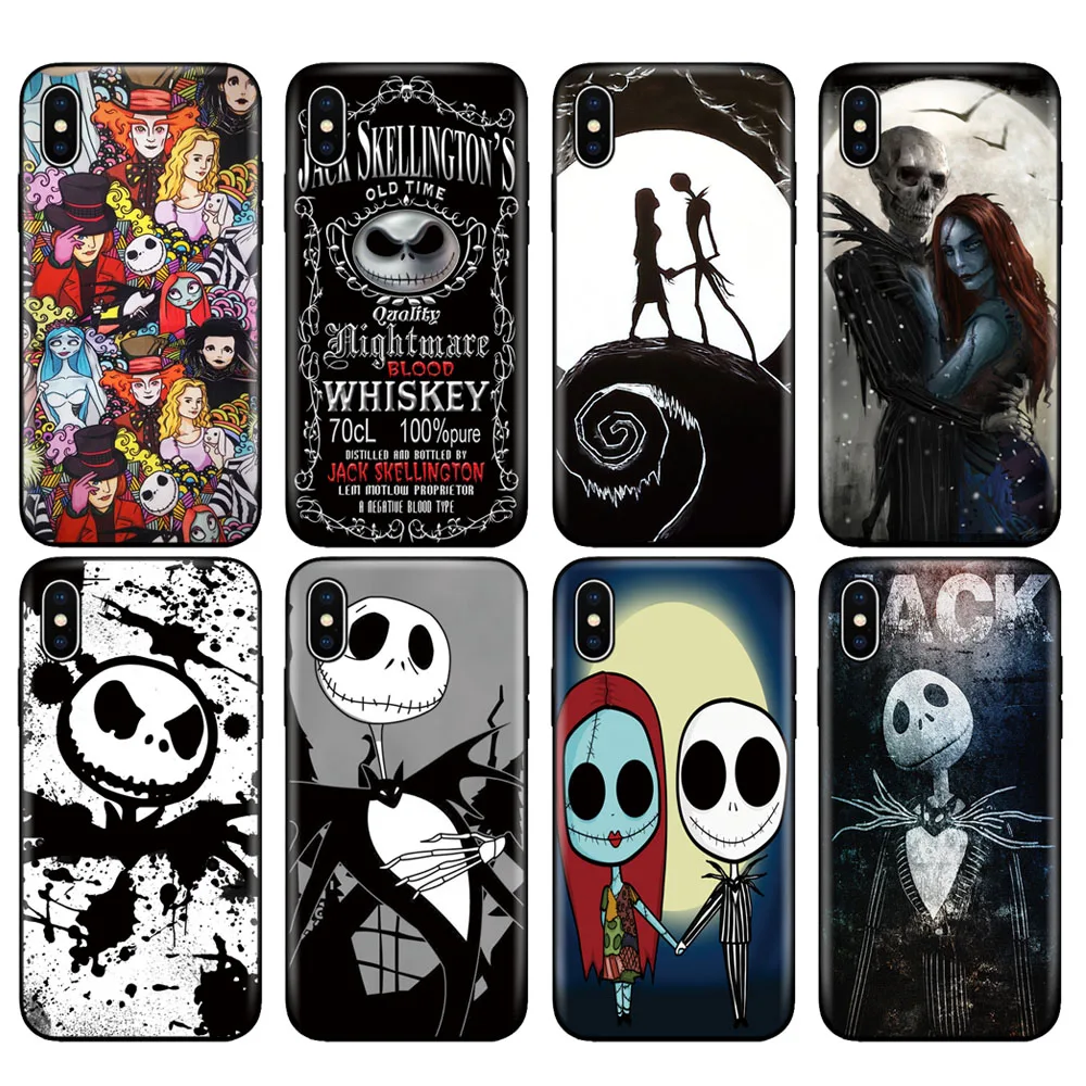 Черный ТПУ чехол для iphone 5 5s se 6 6s 7 8 plus x 10 XR XS 11 pro MAX силиконовый Джек и Салли кошмар