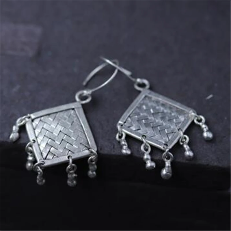 

JINSE Fashion Jewelry Bohemian Braided Woven 925 Sterling Silver Beaded Tassel Drop Earrings for Women Pendientes 14.7G 30MM*47M