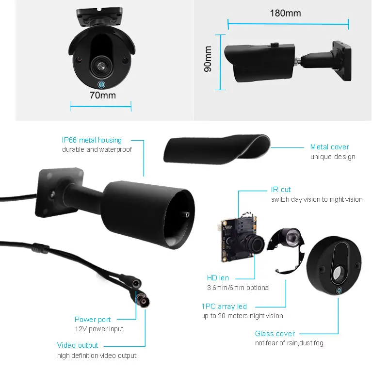 Хранитель 1080P 2.0MP Full HD AHD наружная Водонепроницаемая Металлическая Цилиндрическая камера видеонаблюдения CCTV