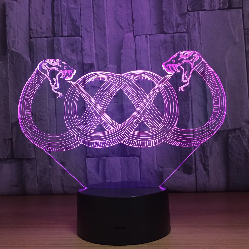 

Double Snake Shape 3D LED Lamp 7 Colors Change Atmosphere Night Light Touch Remote Control for Home Bedroom Living Room Decor