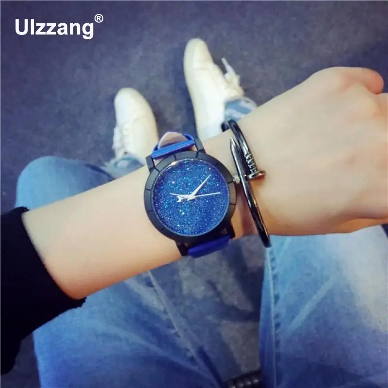 Женские кварцевые часы Movt модные из кожи и кварца с блестящими звездочками 2018 |