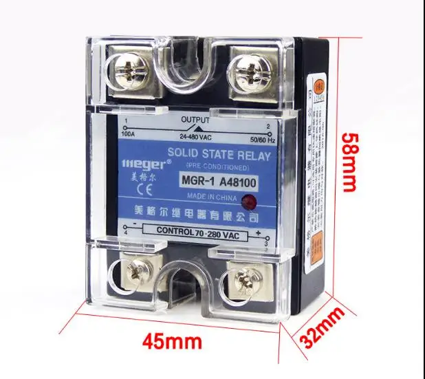 

Mager SSR 100A AC-AC Solid state relay Quality Goods MGR-1 A48100A